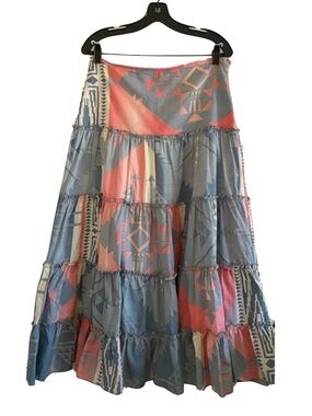 NWOT Tasha Polizzi Southwestern Print Western 100% Cotton Midi Tiered Skirt